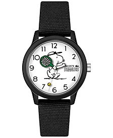 Women's 12.12 Peanuts Black Cotton Strap Watch 36mm, Created for Macy's