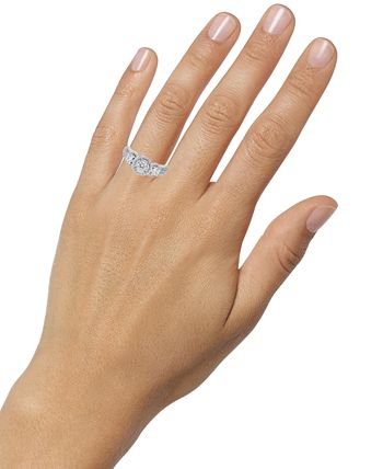 Macy's - Diamond Three Stone Halo Ring (1 ct. t.w.) in 14k White Gold