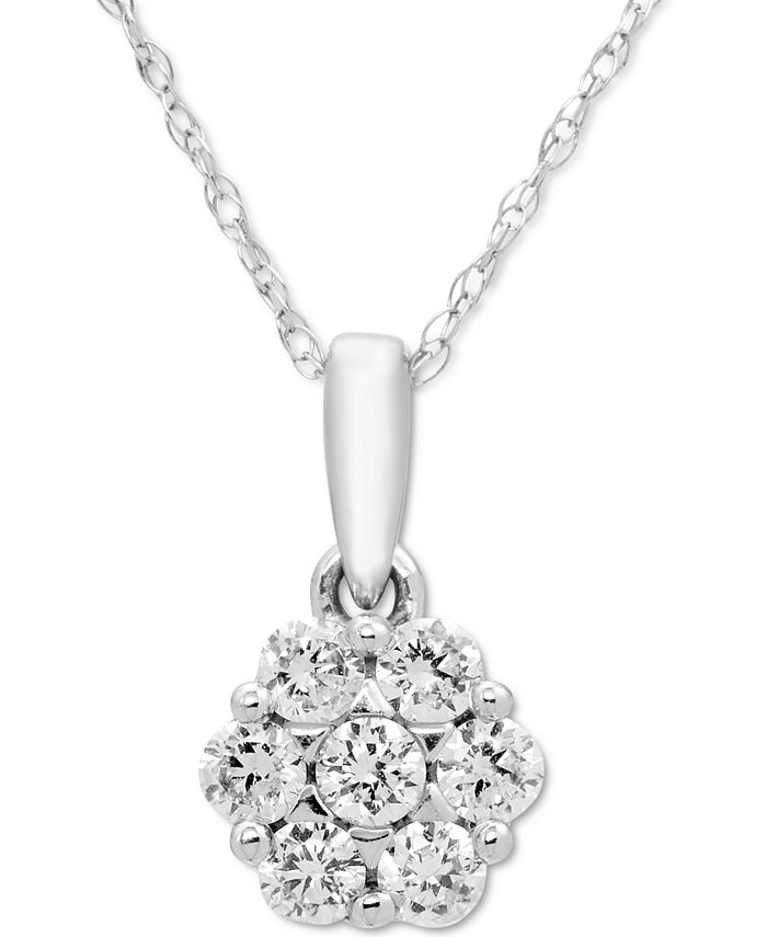 Macy's - Diamond Cluster 18" Pendant Necklace (3/8 ct. t.w.) in 14k White Gold