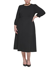 Plus Size 3/4-Sleeve A-Line Midi Dress