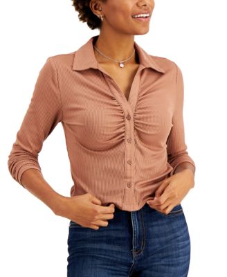 Just Polly - Juniors' Ruched Rib-Knit Shirt