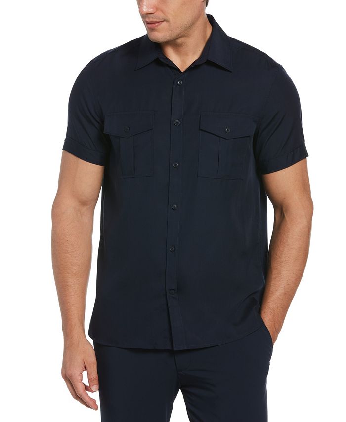 Perry Ellis Men s Military Pocket Soft Short Sleeve Button Down