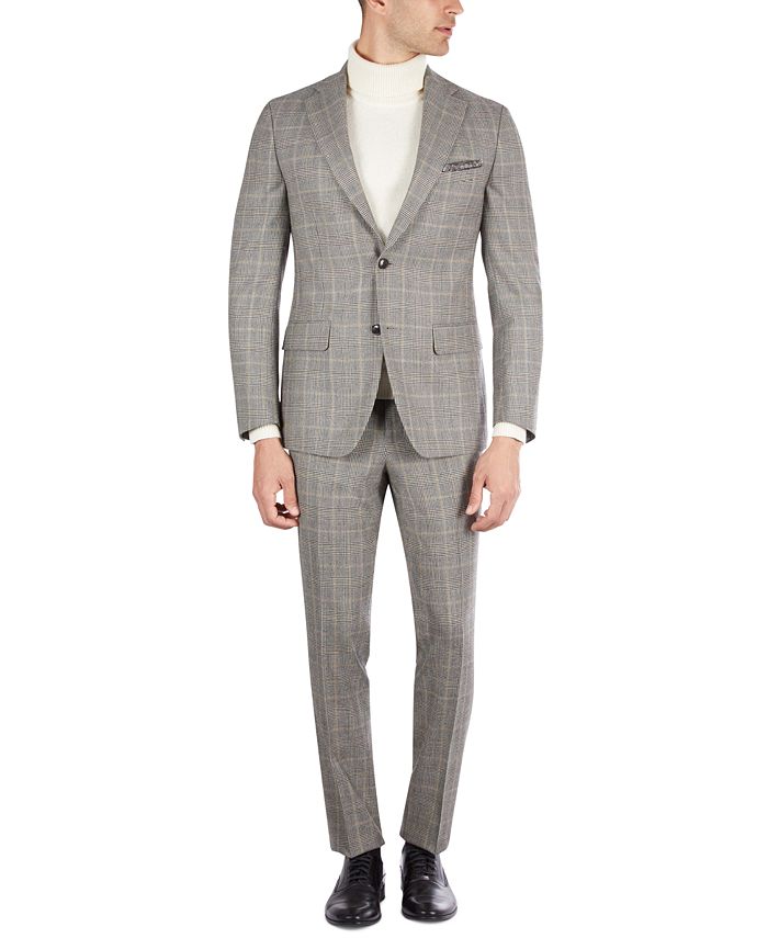 Tallia Men S Slim Fit Black Cream Plaid Suit Separates Reviews Suits Tuxedos Men Macy S