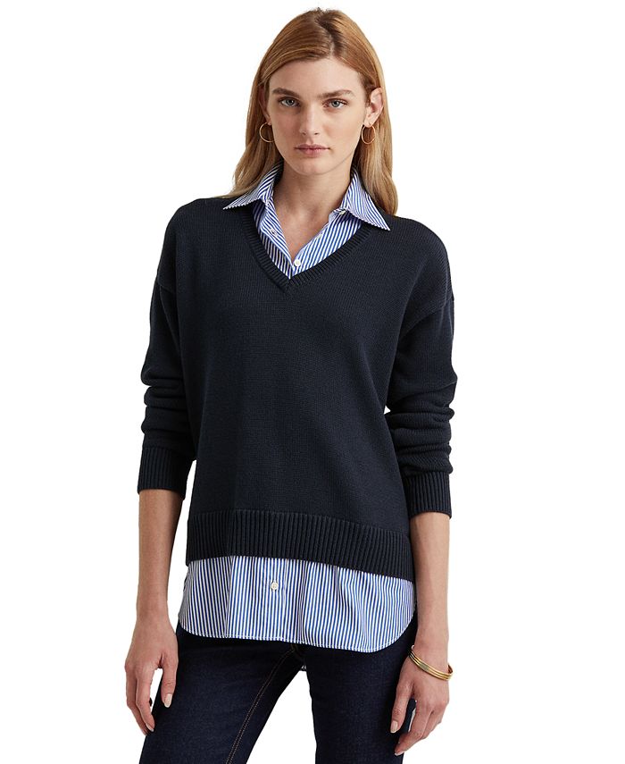 Lauren Ralph Lauren Layered-Look V-Neck Sweater - Macy's