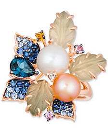 Strawberry & Vanilla Pearl (6 & 8mm), Multi-Gemstone (5-1/20 ct. t.w.) & Diamond Accent Flower Statement Ring in 14k Rose Gold