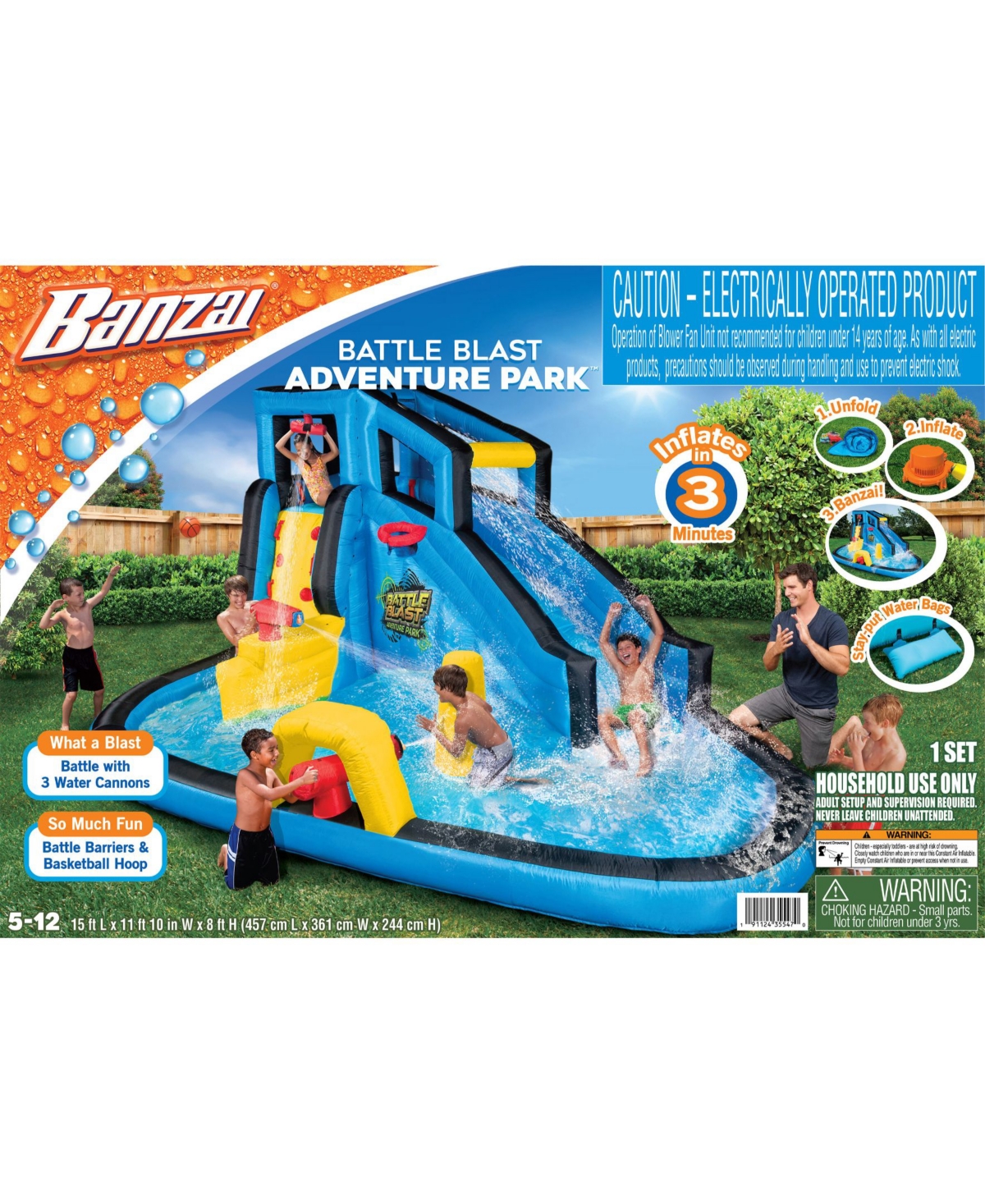 Banzai Kids' Battle Blast Inflatable Water Park Play Center In Multi