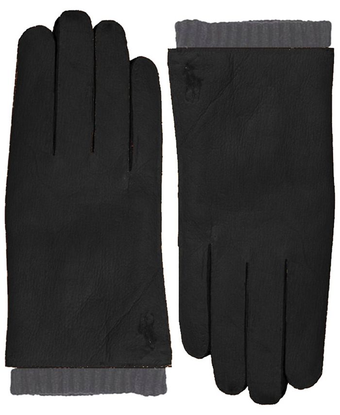 Polo Ralph Lauren Men\'s Leather Gloves with Knit Cuffs - Macy\'s