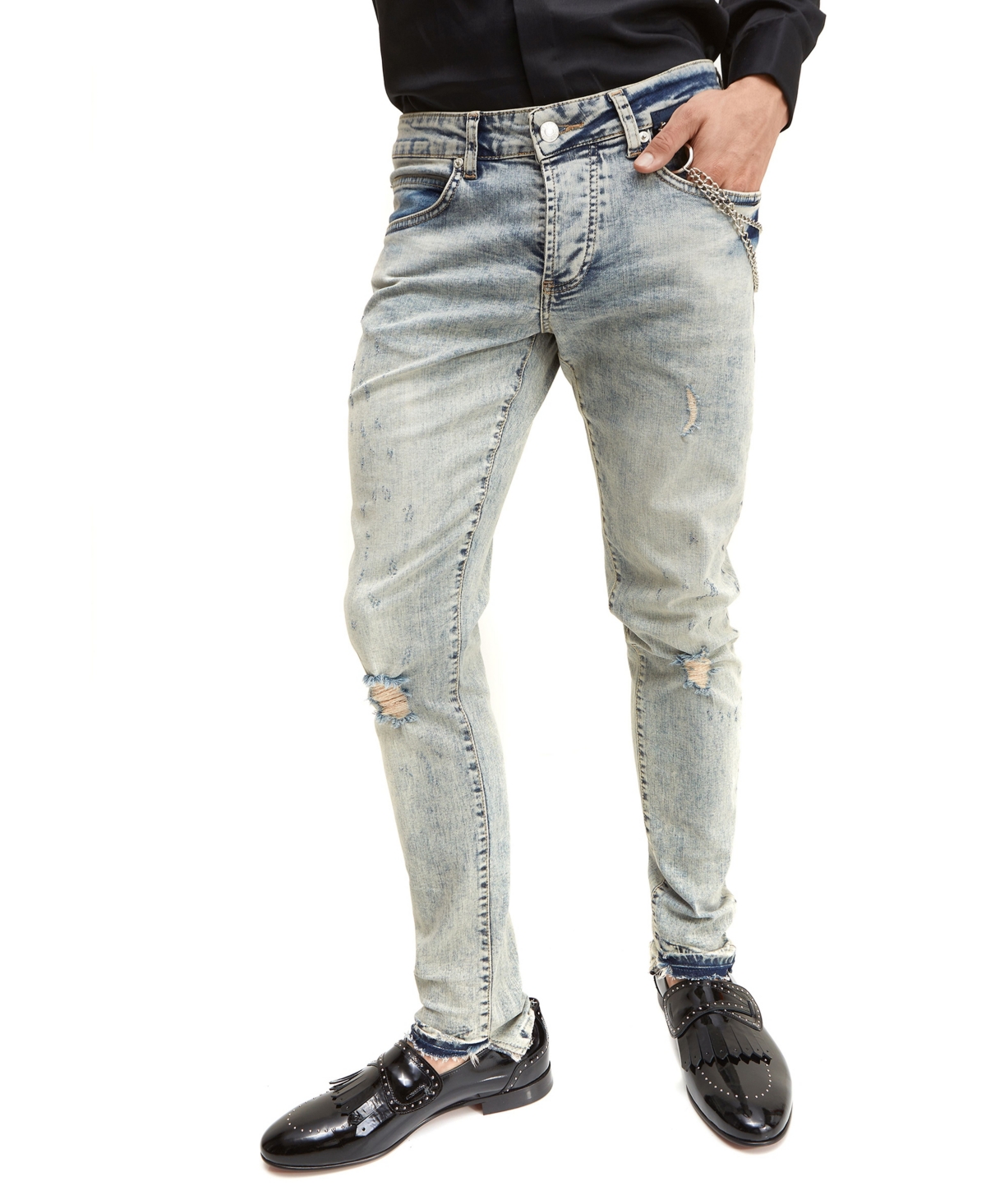 Men's Modern Grunge Skinny Fit Denim Jeans - Blue