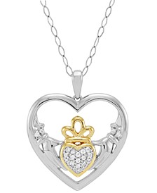 Claddagh Diamond Crown & Heart 18" Pendant Necklace (1/10 ct. t.w.) in Sterling Silver & 14k Gold-Plate