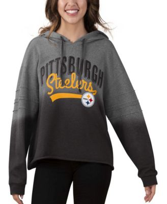 Women's Heather Gray, Black Pittsburgh Steelers Superstar Dip-Dye Crop Pullover Hoodie