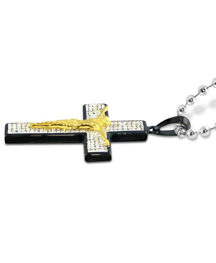 Macy's - Men's Crystal Crucifix 22" Pendant Necklace in Multi-Tone Stainless Steel