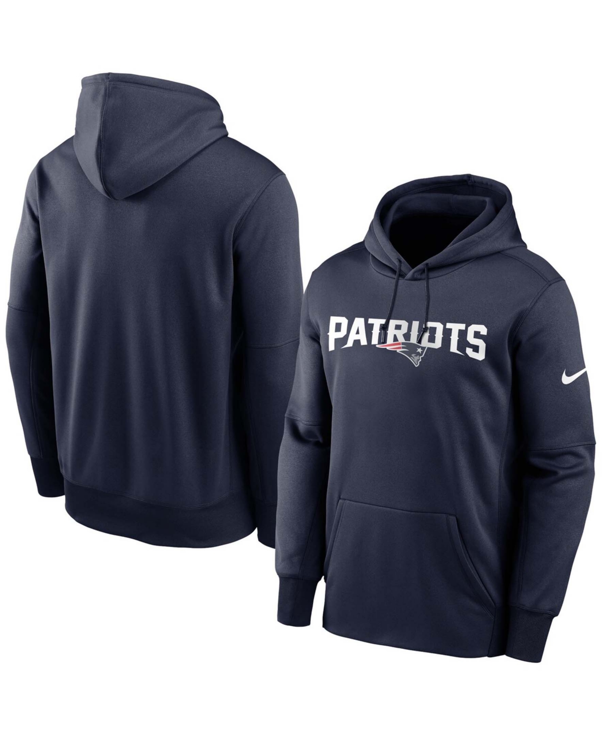 Men's Navy New England Patriots Fan Gear Wordmark Performance Pullover Hoodie