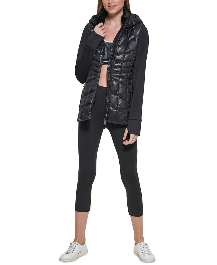 Calvin Klein Mixed-Media Hooded Jacket & Reviews - Activewear - Women -  Macy's