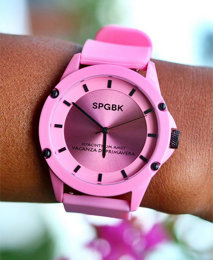 SPGBK Watches Unisex Hillendale Pink Silicone Band Watch 44mm - Macy's