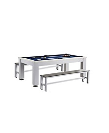 Esterno Outdoor 4- Pc. Pool Table Set (Table, Dining/Ping Pong Top and 2 Benches)