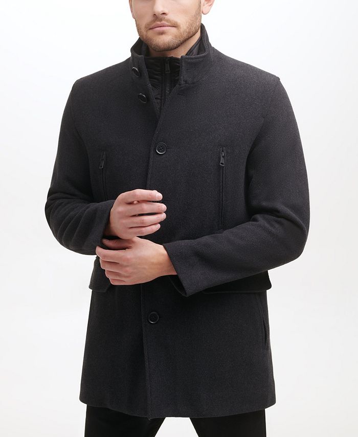 Cole Haan Men's Wool Twill Stand Collar Topper with Nylon Bib Coat - Macy's