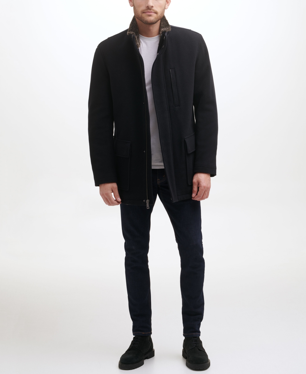 Cole Haan Men's Wool Plush Car Coat