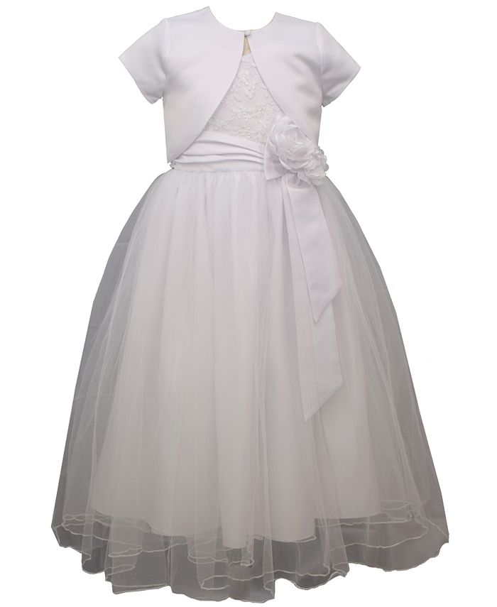 Bonnie Jean Big Girls Matte Satin Jacket with Ballerina Communion