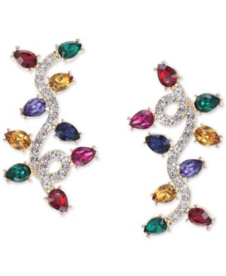 Holiday Lane - Gold-Tone Multicolor Holiday Lights Linear Earrings, Created for Macy's