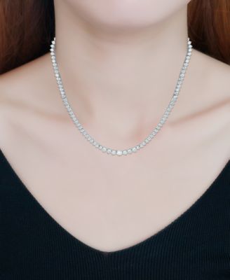 Cubic Zirconia Graduated Tennis 16 Collar Necklace in Sterling Silver