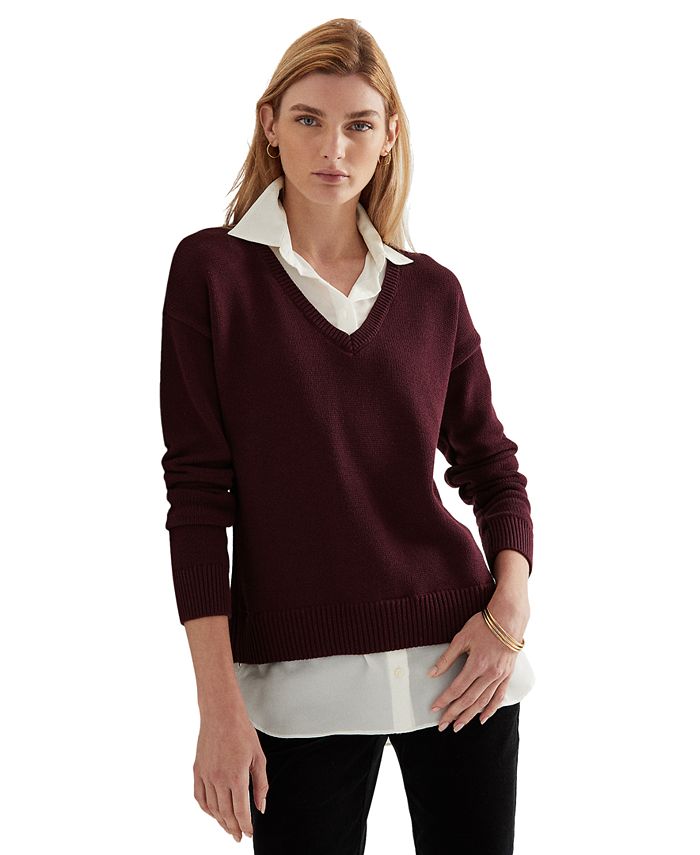 Lauren Ralph Lauren Layered-Look V-Neck Sweater & Reviews - Sweaters - Women  - Macy's