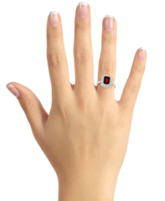 Rhodolite Garnet (2 ct. t.w.) & White Topaz (1/2 ct. t.w.) Rectangle Halo Ring in Sterling Silver (Also in Peridot, Citrine, Amethyst, & Blue Topaz)