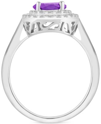 Rhodolite Garnet (1-5/8 ct. t.w.) & White Topaz (3/8 ct. t.w.) Double Halo Ring in Sterling Silver (Also in Citrine, Peridot, Amethyst, & Blue Topaz)