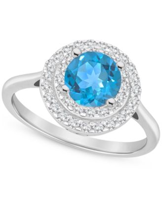 Rhodolite Garnet (1-5/8 ct. t.w.) & White Topaz (3/8 ct. t.w.) Double Halo Ring in Sterling Silver (Also in Citrine, Peridot, Amethyst, & Blue Topaz)