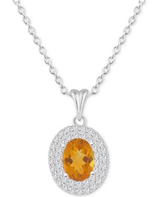 Rhodolite Garnet (1-1/2 ct. t.w.) & White Topaz (3/8 ct. t.w.) Oval Halo 18" Pendant Necklace in Sterling Silver (Also in Citrine, Peridot, Amethyst & Blue Topaz)