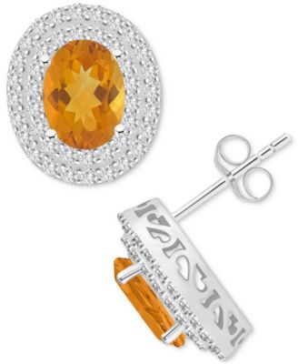 Rhodolite Garnet (3 ct. t.w.) & White Topaz (7/8 ct. t.w.) Oval Stud Earrings in Sterling Silver (Also in Citrine, Blue Topaz, Peridot, & Amethyst)