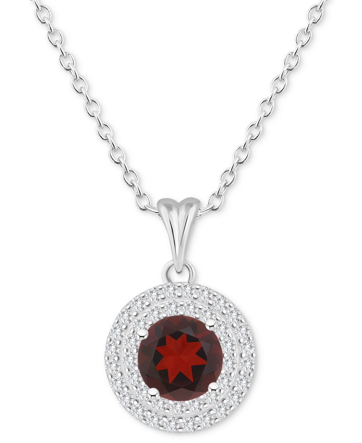 Rhodolite Garnet (1-5/8 ct. t.w.) & White Topaz (3/8 ct. t.w.) Halo 18" Pendant Necklace in Sterling Silver (Also in Citrine, Blue Topaz, Amethyst, &