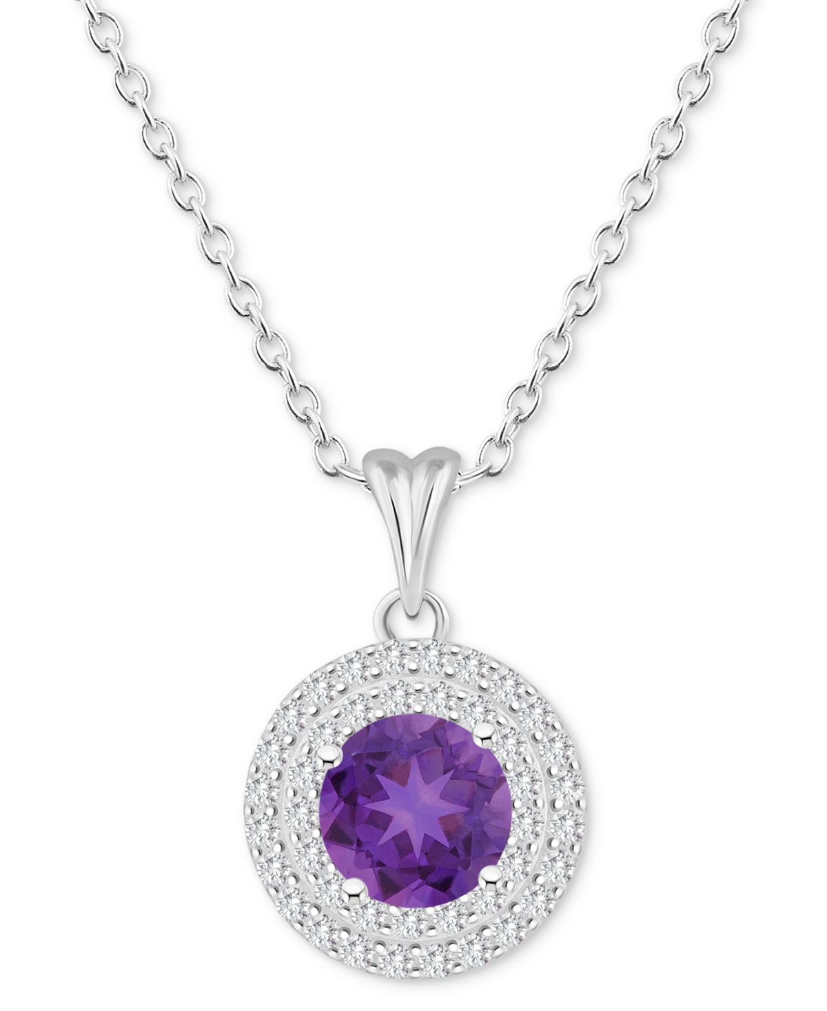 Rhodolite Garnet (1-5/8 ct. t.w.) & White Topaz (3/8 ct. t.w.) Halo 18" Pendant Necklace in Sterling Silver (Also in Citrine, Blue Topaz, Amethyst, &