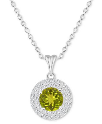 Rhodolite Garnet (1-5/8 ct. t.w.) & White Topaz (3/8 ct. t.w.) Halo 18" Pendant Necklace in Sterling Silver (Also in Citrine, Blue Topaz, Amethyst, & Peridot)