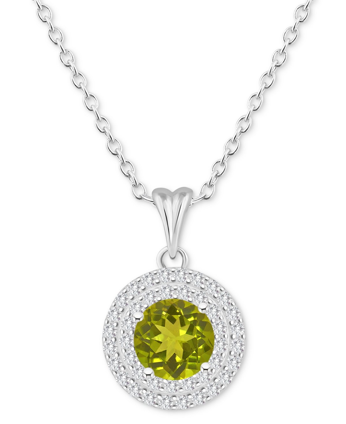 Rhodolite Garnet (1-5/8 ct. t.w.) & White Topaz (3/8 ct. t.w.) Halo 18" Pendant Necklace in Sterling Silver (Also in Citrine, Blue Topaz, Amethyst, &