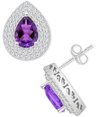 Rhodolite Garnet (2-1/5 ct. t.w.) & White Topaz (7/8 ct. t.w.) Pear Stud Earrings in Sterling Silver (Also in Citrine, Peridot, Amethyst, & Blue Topaz)