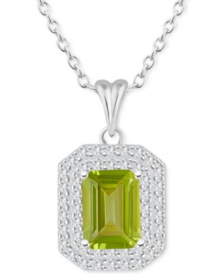 Rhodolite Garnet (2 ct. t.w.) & White Topaz (1/2 ct. t.w.) Octagon Halo 18" Pendant Necklace in Sterling Silver (Also in Citrine, Peridot, Amethyst & Blue Topaz)