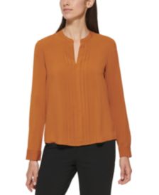 Long Sleeve Pleat Front Blouse