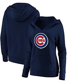Plus Size Navy Chicago Cubs Official Logo Crossover V-Neck Pullover Hoodie