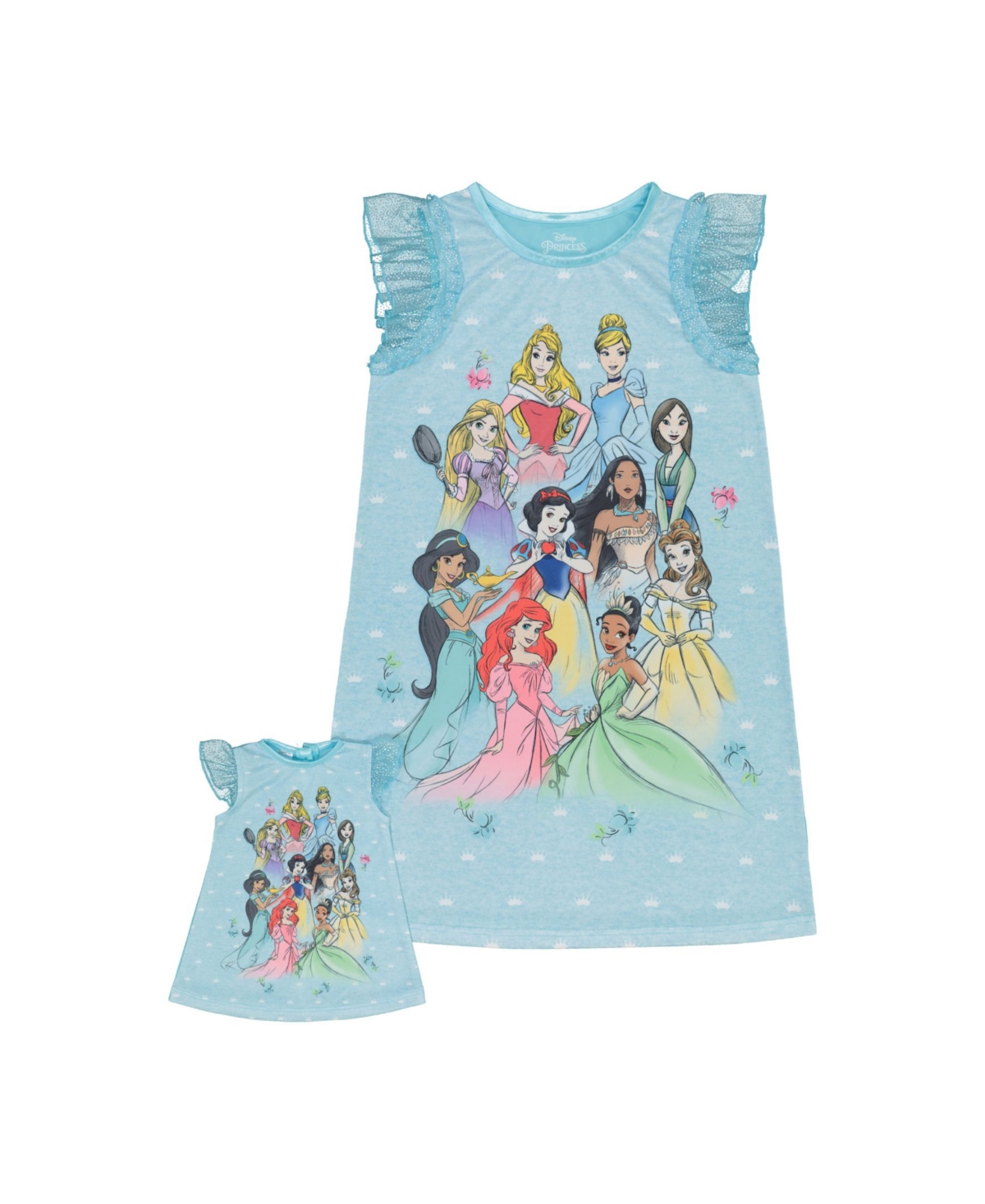 Disney Princess Little Girls Nightgown With Matching Doll Gown, 2 Piece