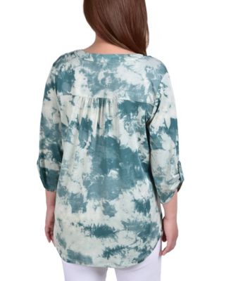 Plus Size Knit 3/4 Sleeve Roll Tab Top