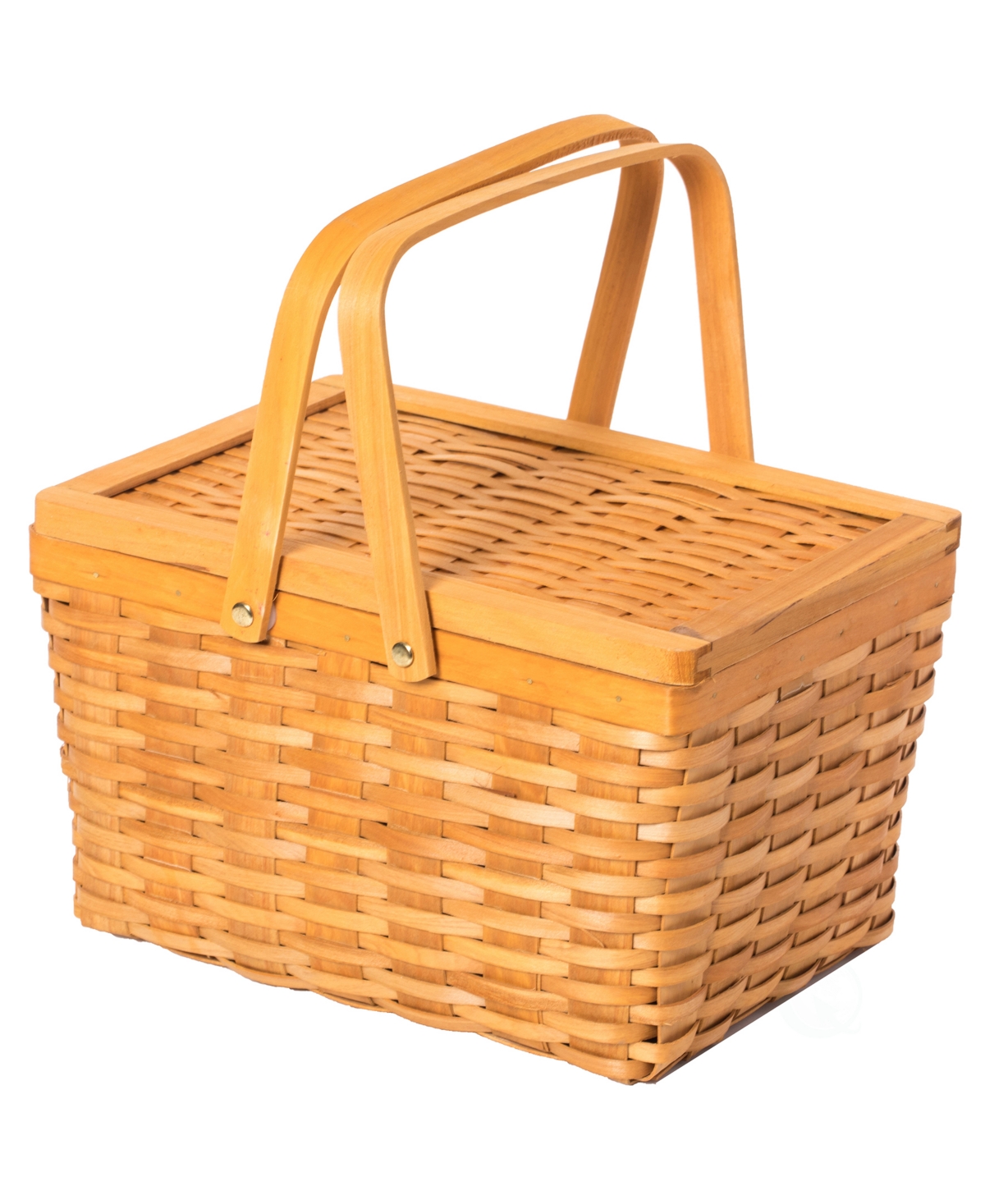 Picnic Storage Basket with Cover and Movable Handles - Brown
