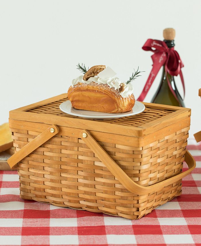 Vintiquewise Picnic Storage Basket with Cover and Movable Handles Macy's