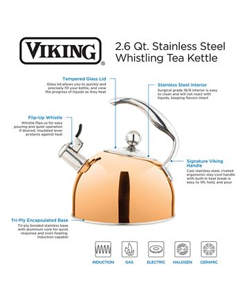 Viking 2.6 qt Stainless Steel Whistling Kettle with 3-Ply Base, White