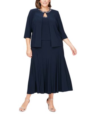 Alex Evenings Plus Size Beaded-Trim Midi Dress And Jacket - Macy's