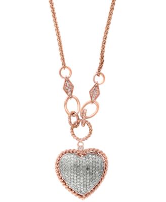 D'Oro by EFFY® Diamond Pavé Diamond Heart Pendant (3/4 ct. t.w.) in 14k Gold or 14k Rose Gold