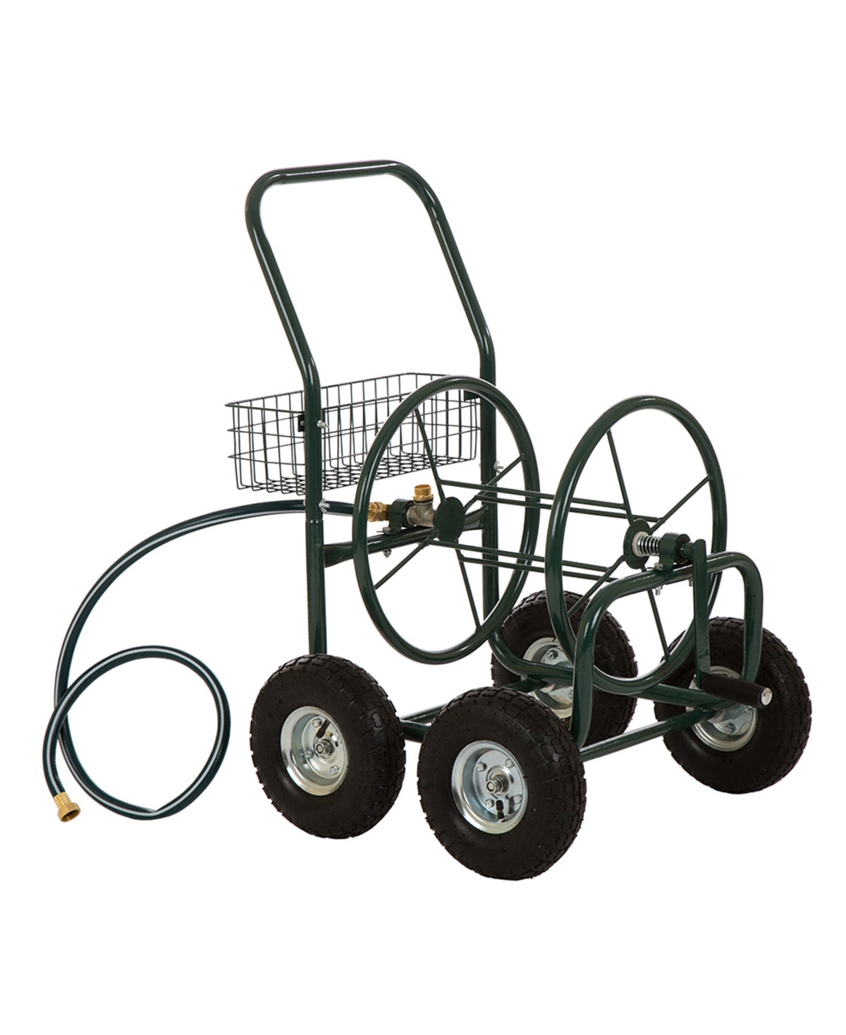 Glitzhome Green Steel 4-wheel Garden Hose Reel Cart, 34.5"