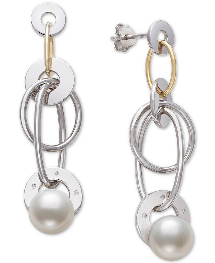Belle de Mer - Cultured Freshwater Pearl (8mm) & Diamond Accent Multiring Drop Earrings in 14k Gold & Sterling Silver