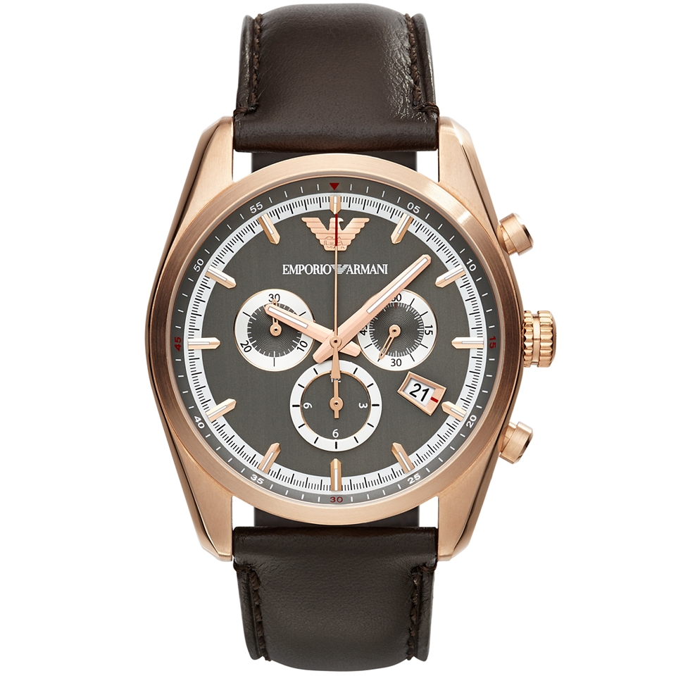 Emporio Armani Unisex Chronograph Brown Leather Strap Watch 43mm