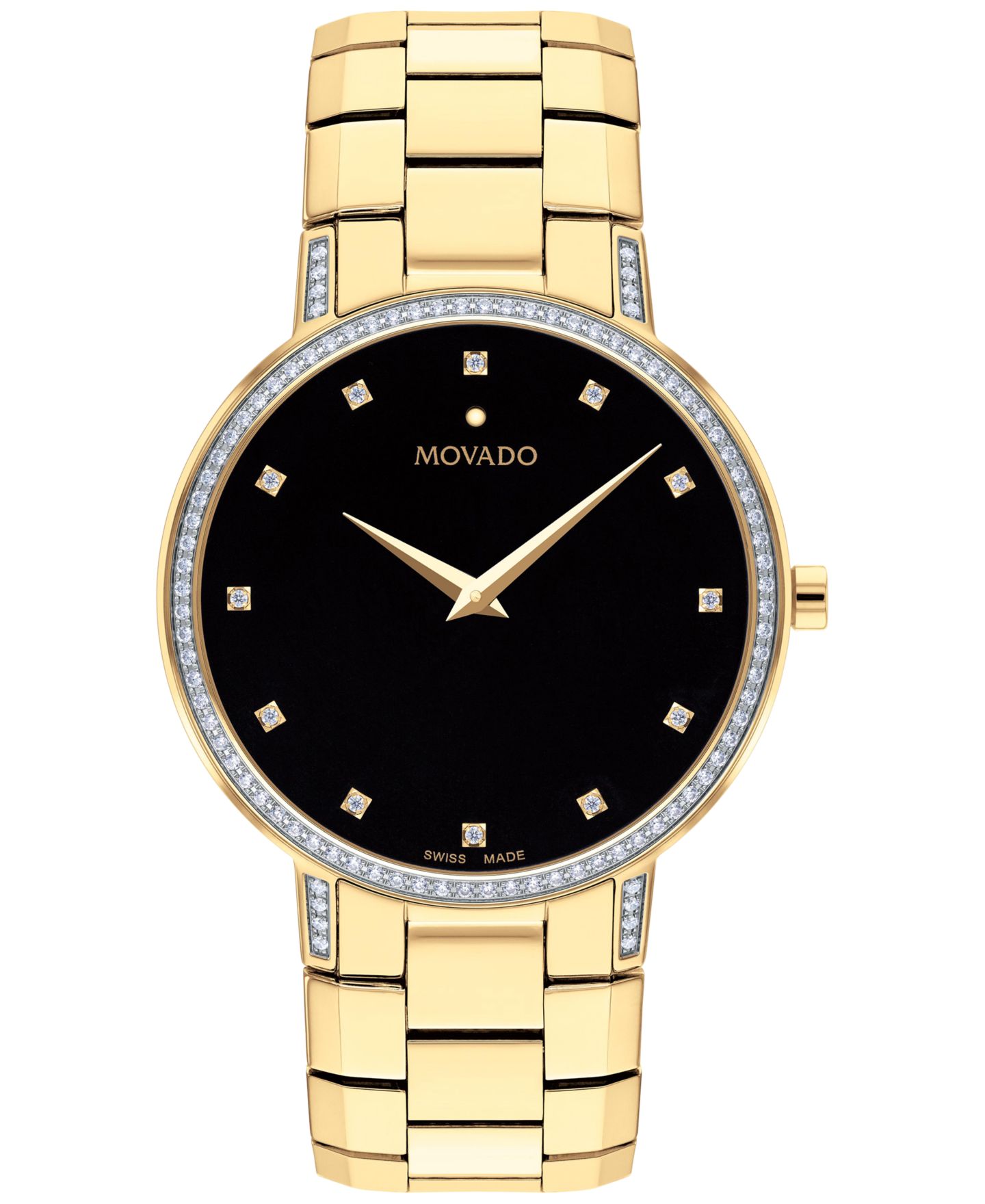 Мужские часы Movado Faceto Swiss Diamond (3/8 ct. t.w.) Gold-Tone PVD Bracelet Watch 39mm — фото 1