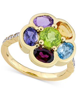 Ring Sterling outlet Silver Gold Plated Multi Stone Ring